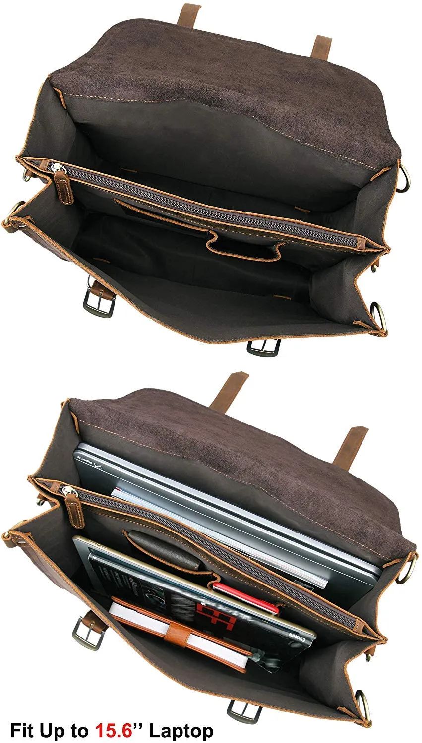 Leather Messenger Bag Casual Designer Travel Briefcase Business Messenger Bag Satchel with YKK Metal Zippers