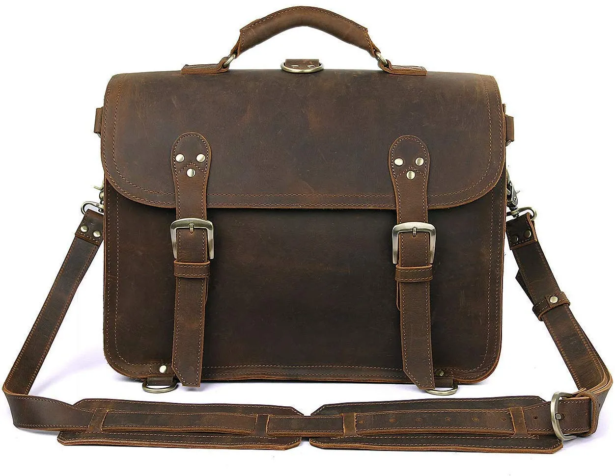 Leather Messenger Bag Casual Designer Travel Briefcase Business Messenger Bag Satchel with YKK Metal Zippers