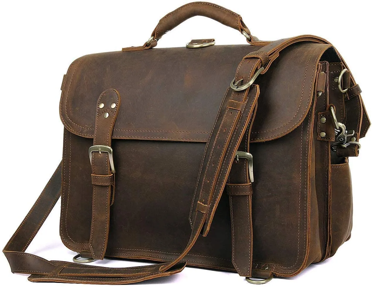 Leather Messenger Bag Casual Designer Travel Briefcase Business Messenger Bag Satchel with YKK Metal Zippers