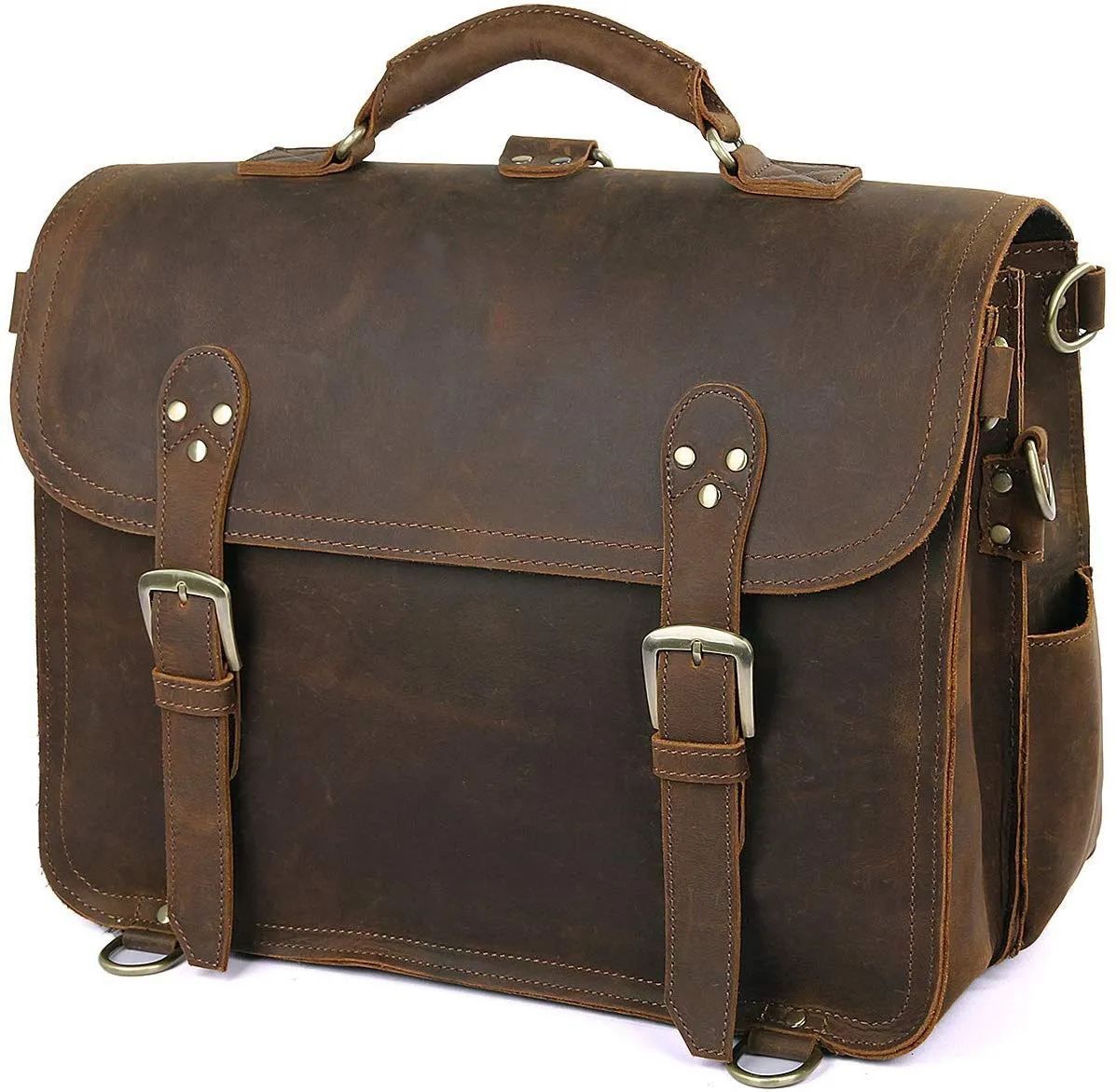 Leather Messenger Bag Casual Designer Travel Briefcase Business Messenger Bag Satchel with YKK Metal Zippers