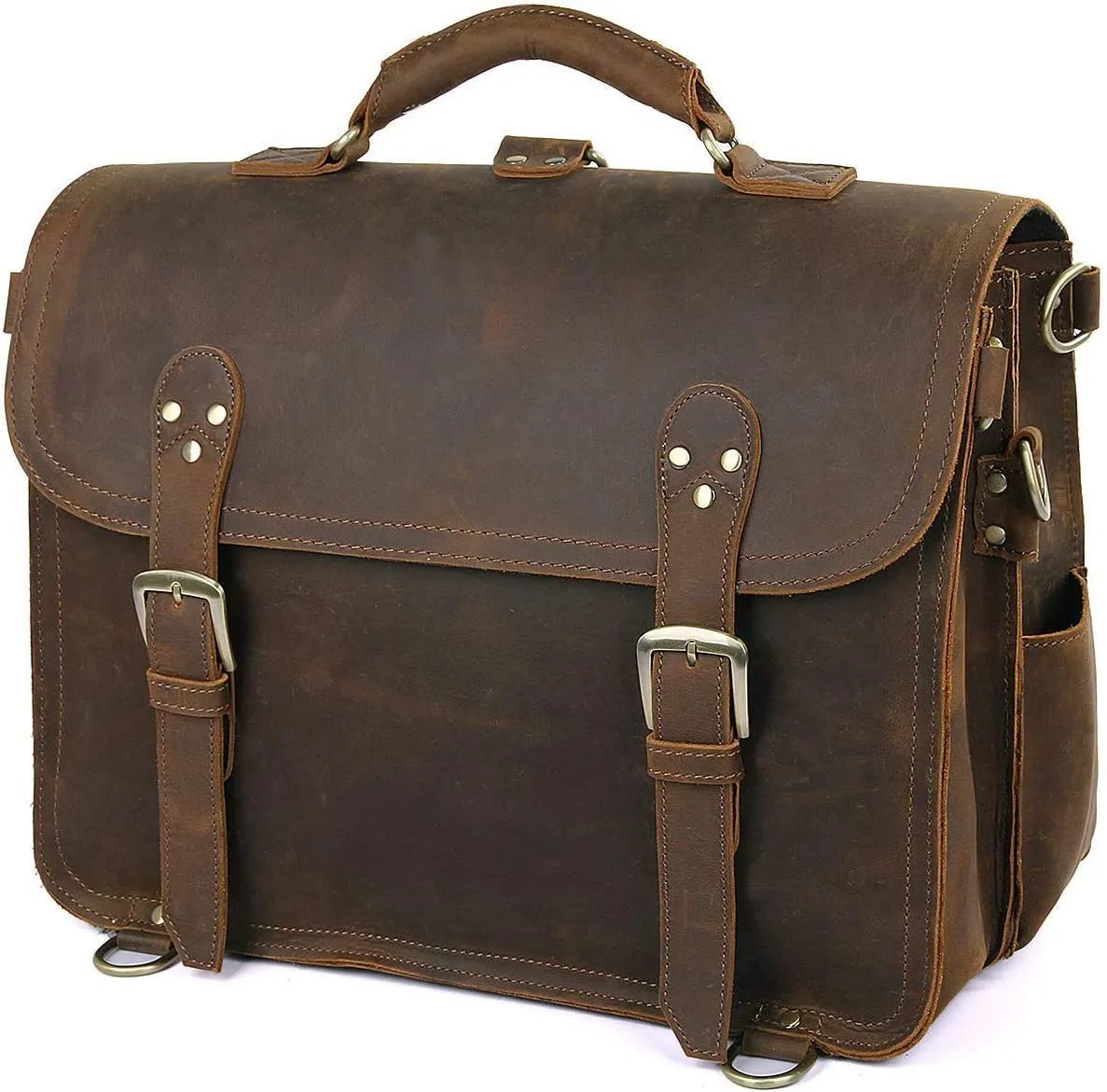 Leather Messenger Bag Casual Designer Travel Briefcase Business Messenger Bag Satchel with YKK Metal Zippers