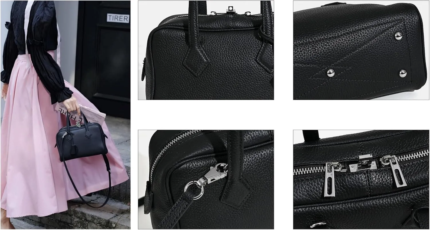 Leather Shoulder Bag for Women,Fashion Classic Top Handle Bag, Designer Purse Crossbody, with Detachable Strap