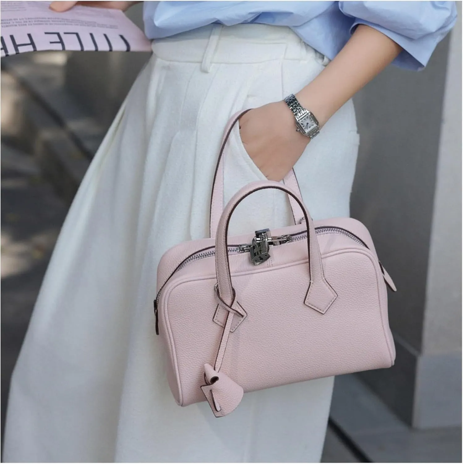 Leather Shoulder Bag for Women,Fashion Classic Top Handle Bag, Designer Purse Crossbody, with Detachable Strap