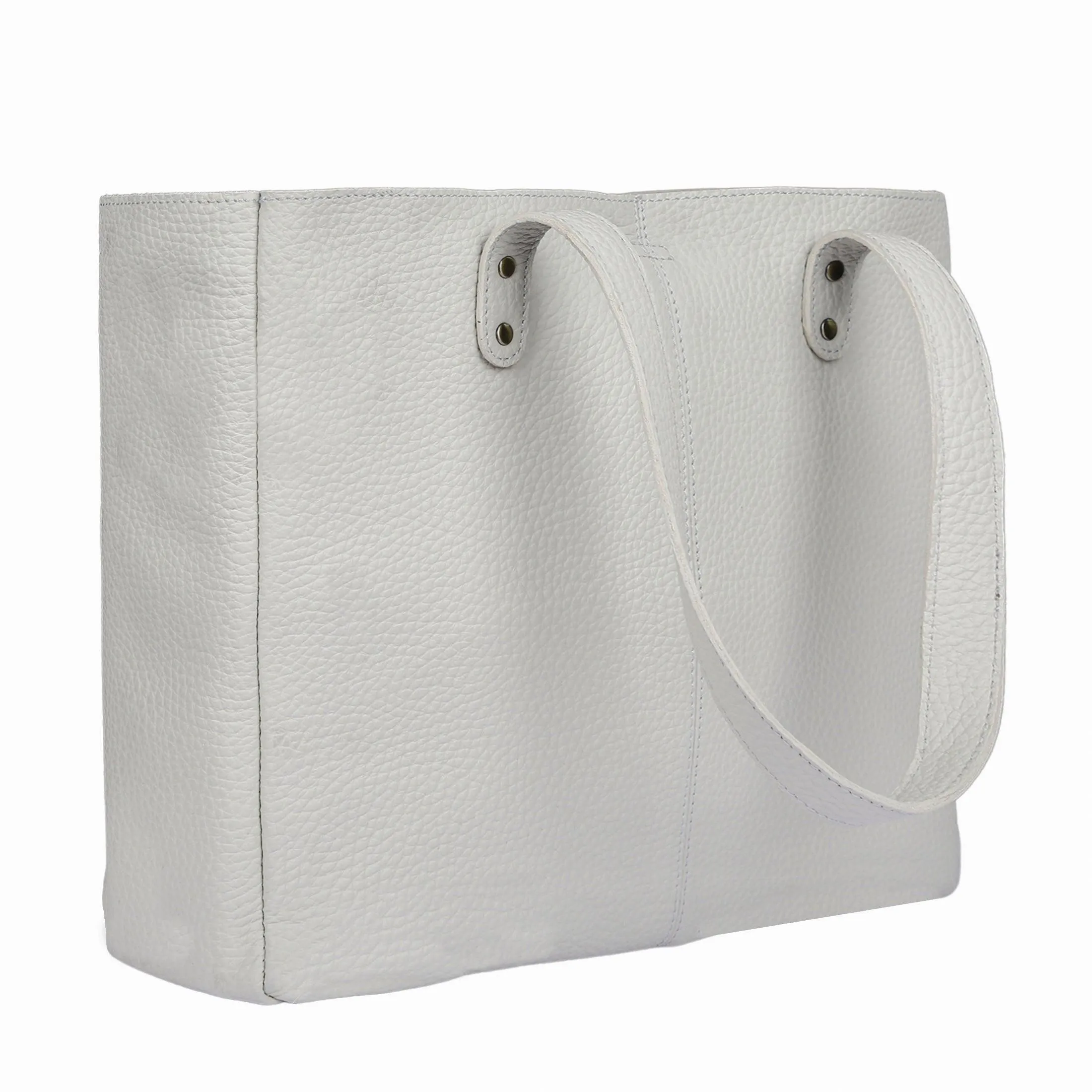Leather Shoulder Tote Bag (Snow) – Multipurpose Satchel & Travel Purse