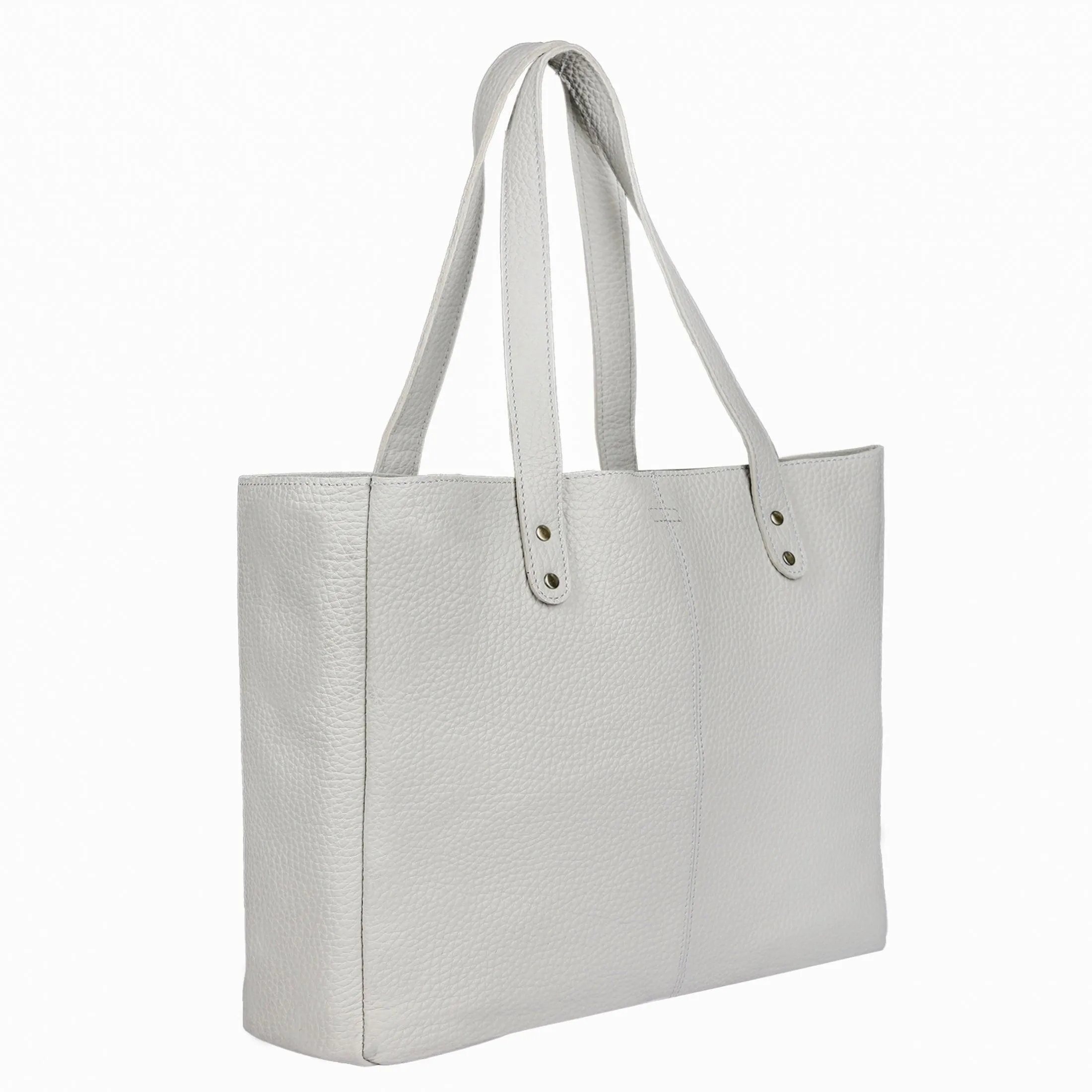Leather Shoulder Tote Bag (Snow) – Multipurpose Satchel & Travel Purse
