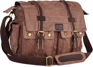 LEATHER VILLAGE Vintage Canvas Messenger Bag - 16'' Handmade Shoulder Satchel for Men & Women, Crossbody for Office & Travel