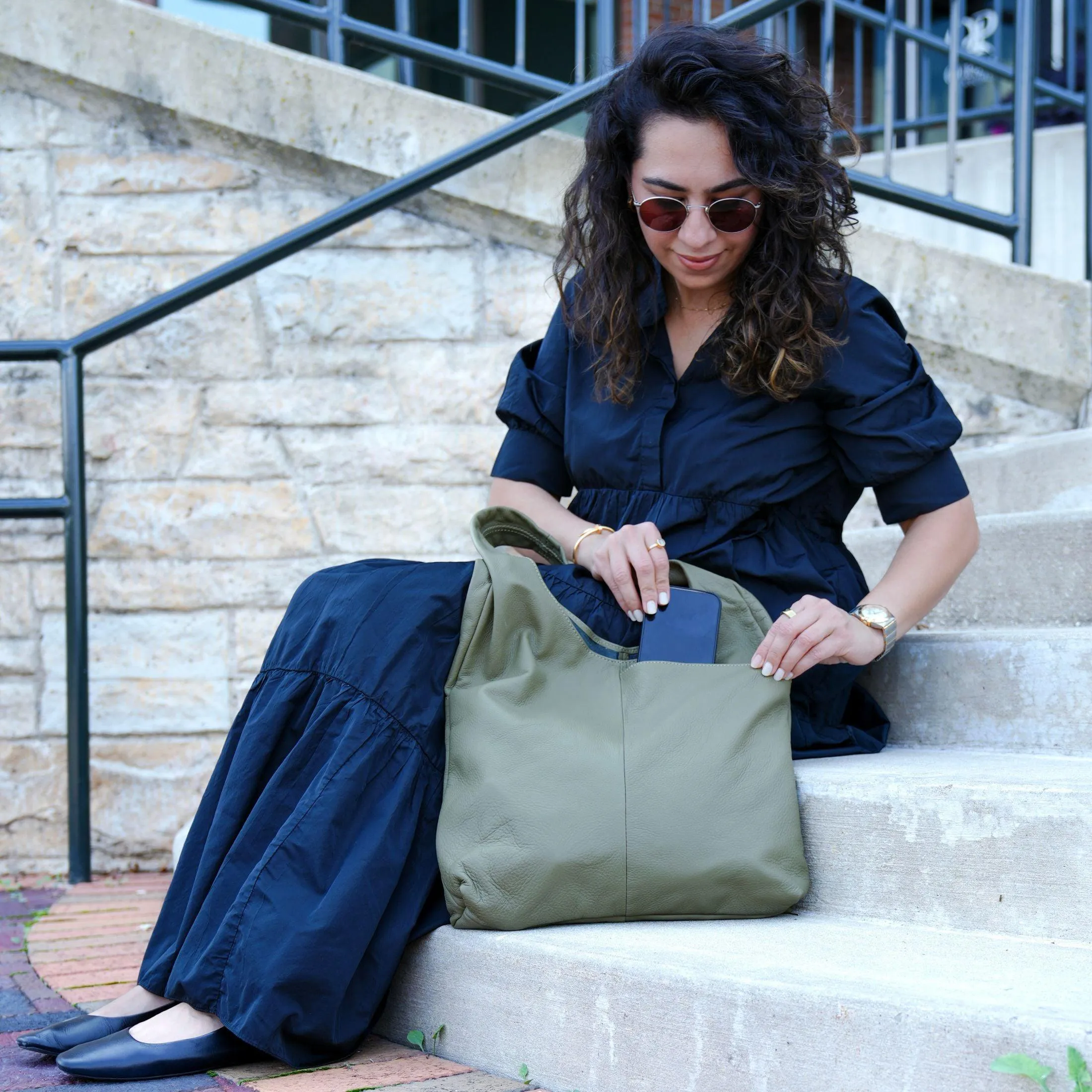 Leather Women's Tote Bag (Olive Green) – Multipurpose Purse & Shoulder Bag
