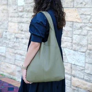 Leather Women's Tote Bag (Olive Green) – Multipurpose Purse & Shoulder Bag