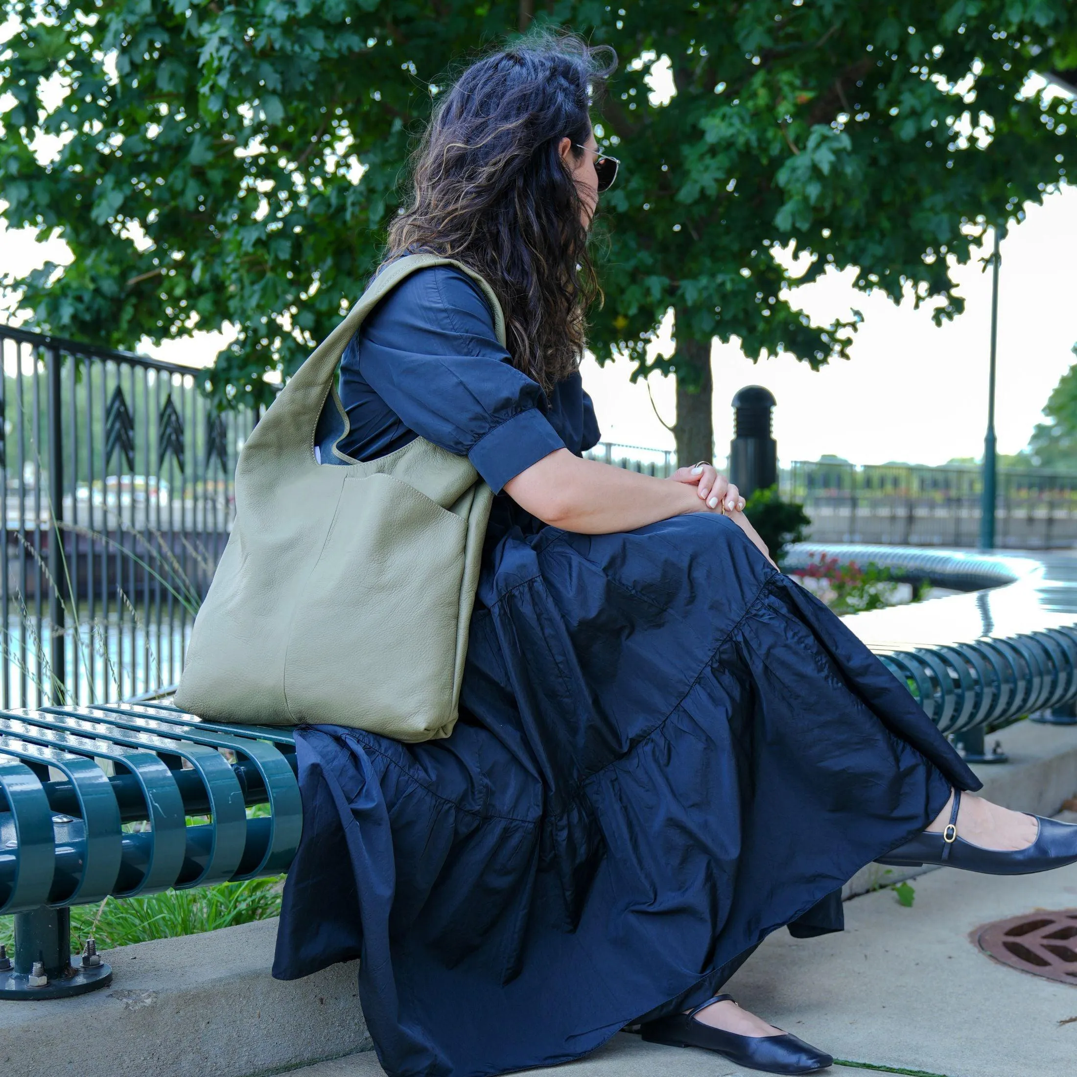 Leather Women's Tote Bag (Olive Green) – Multipurpose Purse & Shoulder Bag