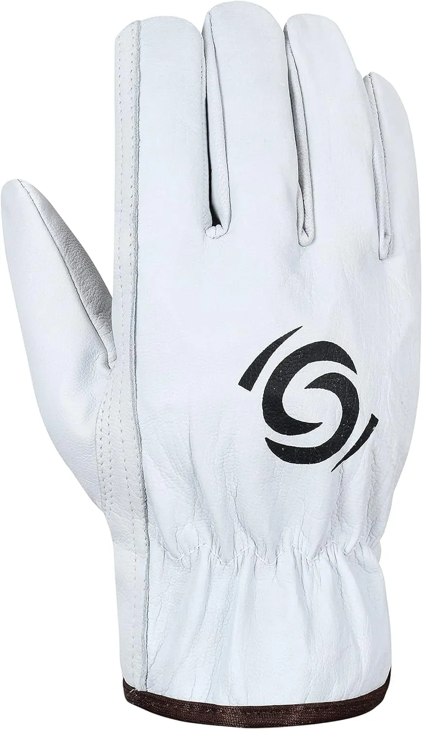 Leather Work Gloves Pack of 12 Pairs Warehouse Gardening Construction Gloves for Men Women Goat Skin Working Gloves