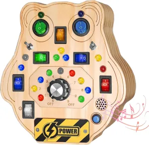 LED Light Switch Toddler Busy Board - Montessori Wooden Sensory Toys with Sounds Buttons for 3  Year Old Boys & Girls