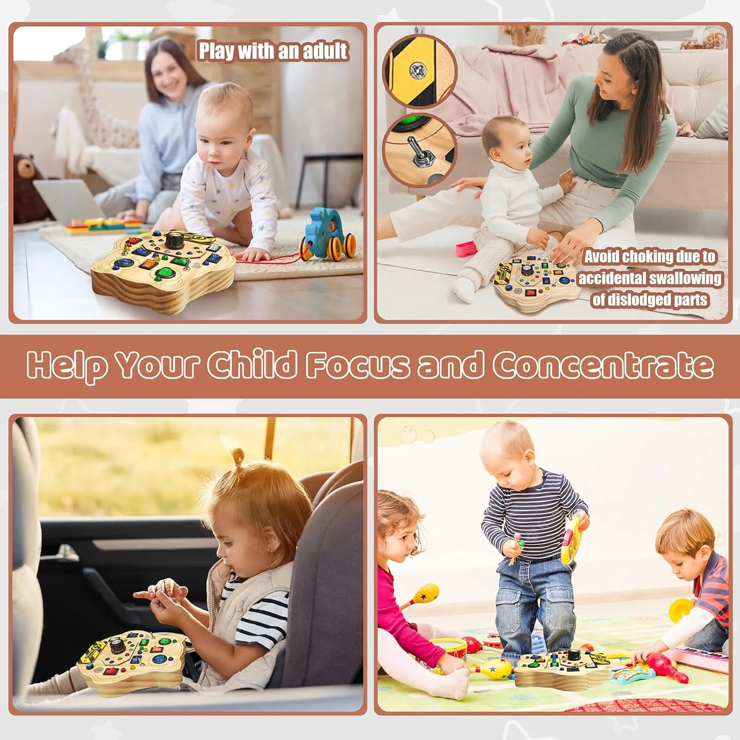 LED Light Switch Toddler Busy Board - Montessori Wooden Sensory Toys with Sounds Buttons for 3  Year Old Boys & Girls