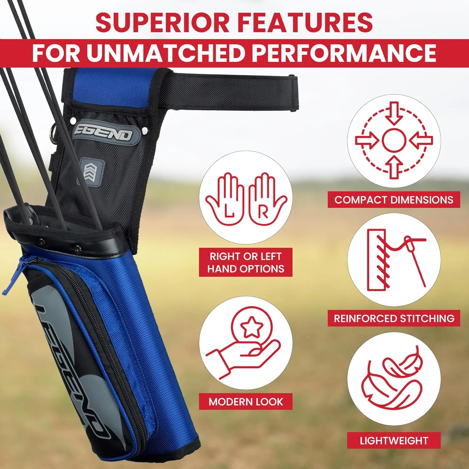 Legend XT420 Field Quiver - Left or Right-Handed Quiver Arrow Holder, Archery Quiver with 3 Arrow Tube, Durable Nylon Hip Quivers with Multiple Pockets for Archery Accessories, Score Card & Tools