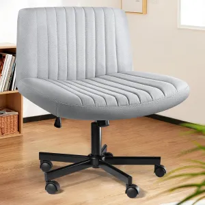 LEMBERI Criss Corss Chair with Wheels,Fabric Padded Armless Wide Office Desk Chairs,120° Rocking Swivel Mid Back Computer Task Vanity Chair for Home Office, Small Space