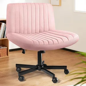 LEMBERI Criss Corss Chair with Wheels,Fabric Padded Armless Wide Office Desk Chairs,120° Rocking Swivel Mid Back Computer Task Vanity Chair for Home Office, Small Space