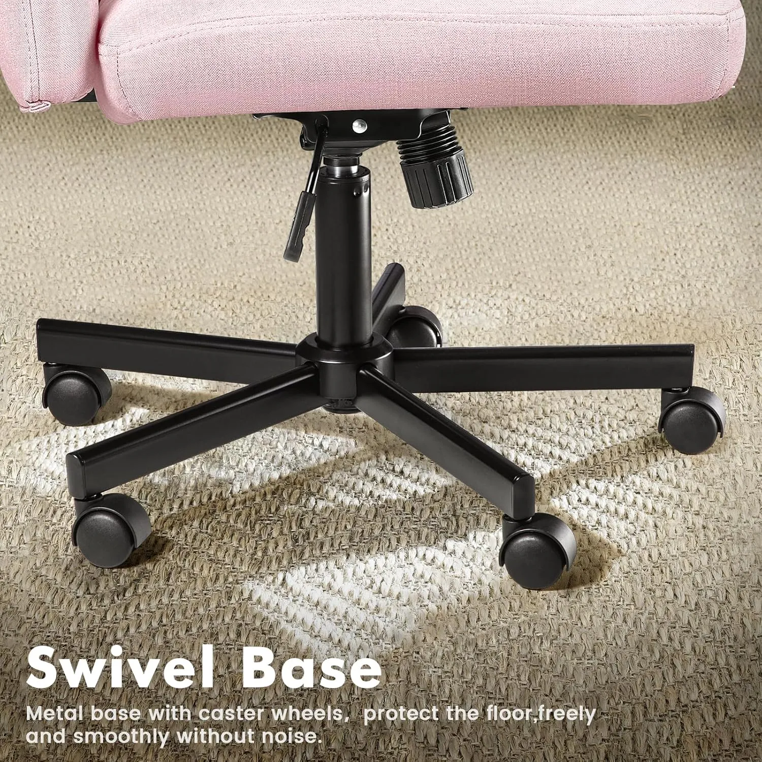 LEMBERI Criss Corss Chair with Wheels,Fabric Padded Armless Wide Office Desk Chairs,120° Rocking Swivel Mid Back Computer Task Vanity Chair for Home Office, Small Space