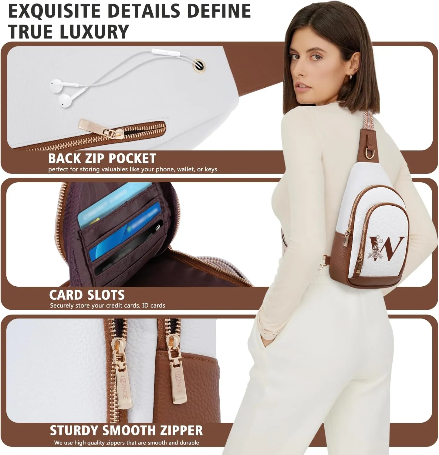 Letter Women Crossbody Bag Sling Shoulder Purse Small Leather Fanny Pack Side Cross Body Travel White Elephant Gift Christmas End of Year Useful Unique Cool Good Colleague Aide Leaving Office Exchange