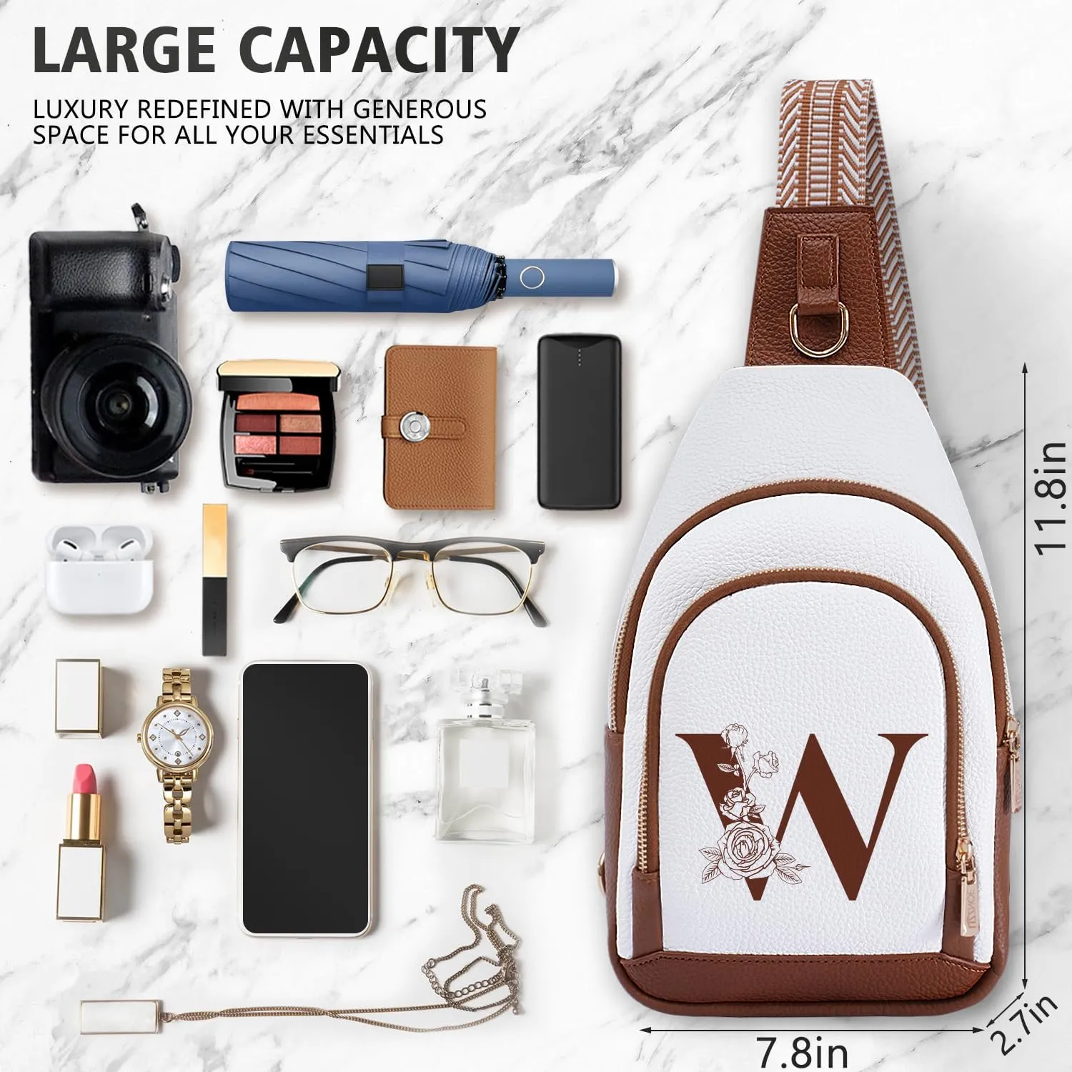 Letter Women Crossbody Bag Sling Shoulder Purse Small Leather Fanny Pack Side Cross Body Travel White Elephant Gift Christmas End of Year Useful Unique Cool Good Colleague Aide Leaving Office Exchange