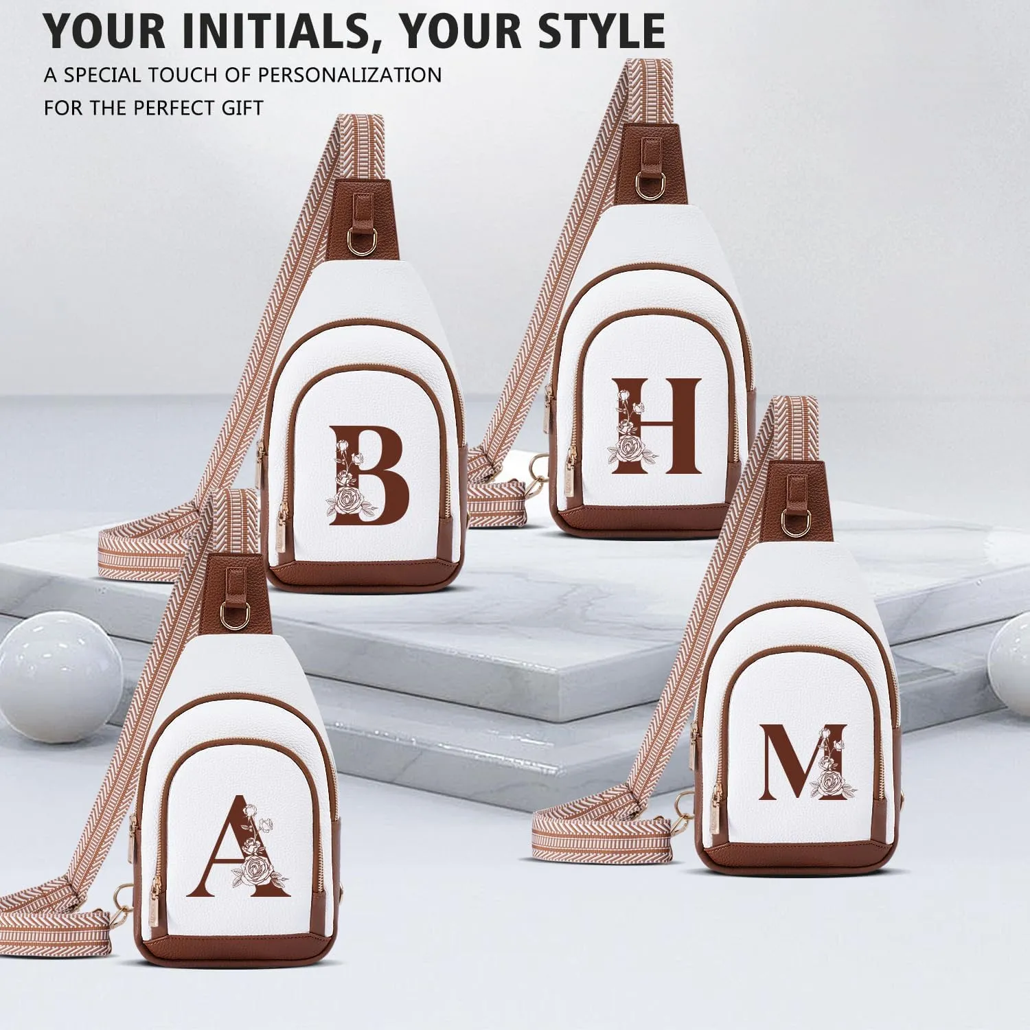 Letter Women Crossbody Bag Sling Shoulder Purse Small Leather Fanny Pack Side Cross Body Travel White Elephant Gift Christmas End of Year Useful Unique Cool Good Colleague Aide Leaving Office Exchange