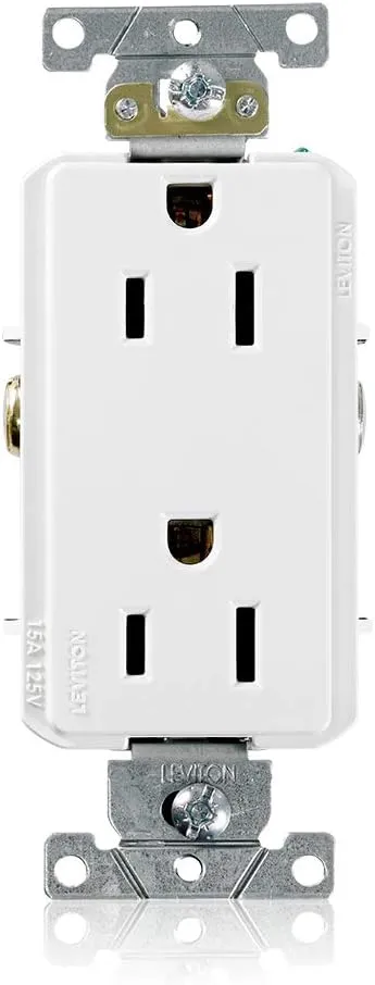 Leviton 16252-W 15 Amp, 125 Volt, Decora Plus Duplex Receptacle, Straight Blade, Commercial Grade, Self Grounding, White