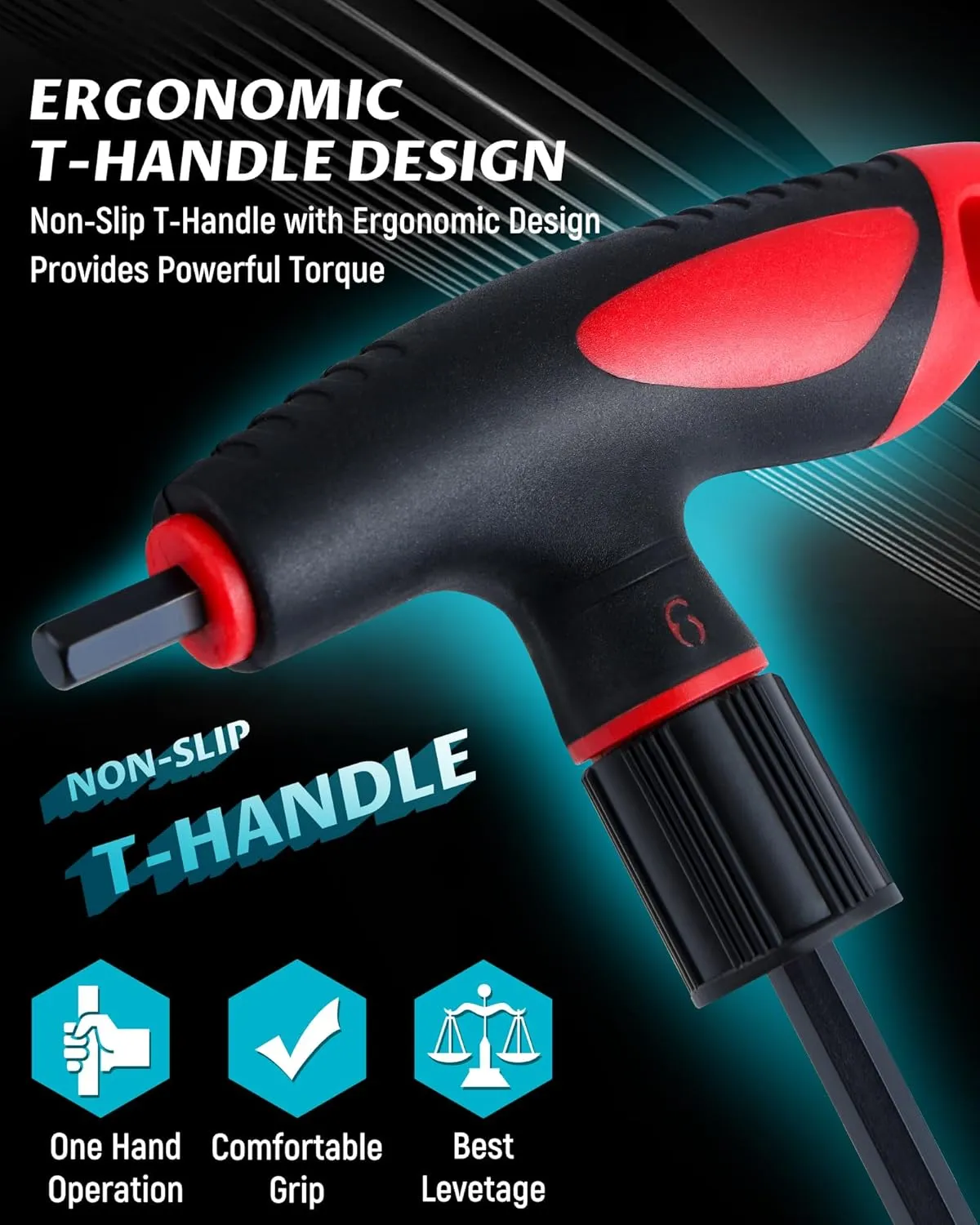 Lichamp T Handle Allen Wrench Set Metric, 8 Piece Heavy Duty Standard Long Tee Handle Allen Hex Key Set, 2-10mm