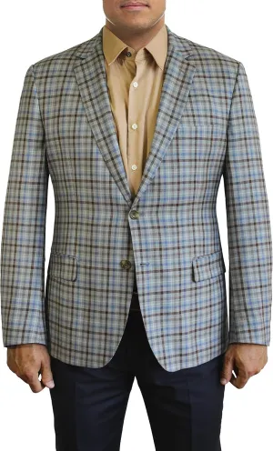 Light Blue and Brown Plaid Two Button Jacket