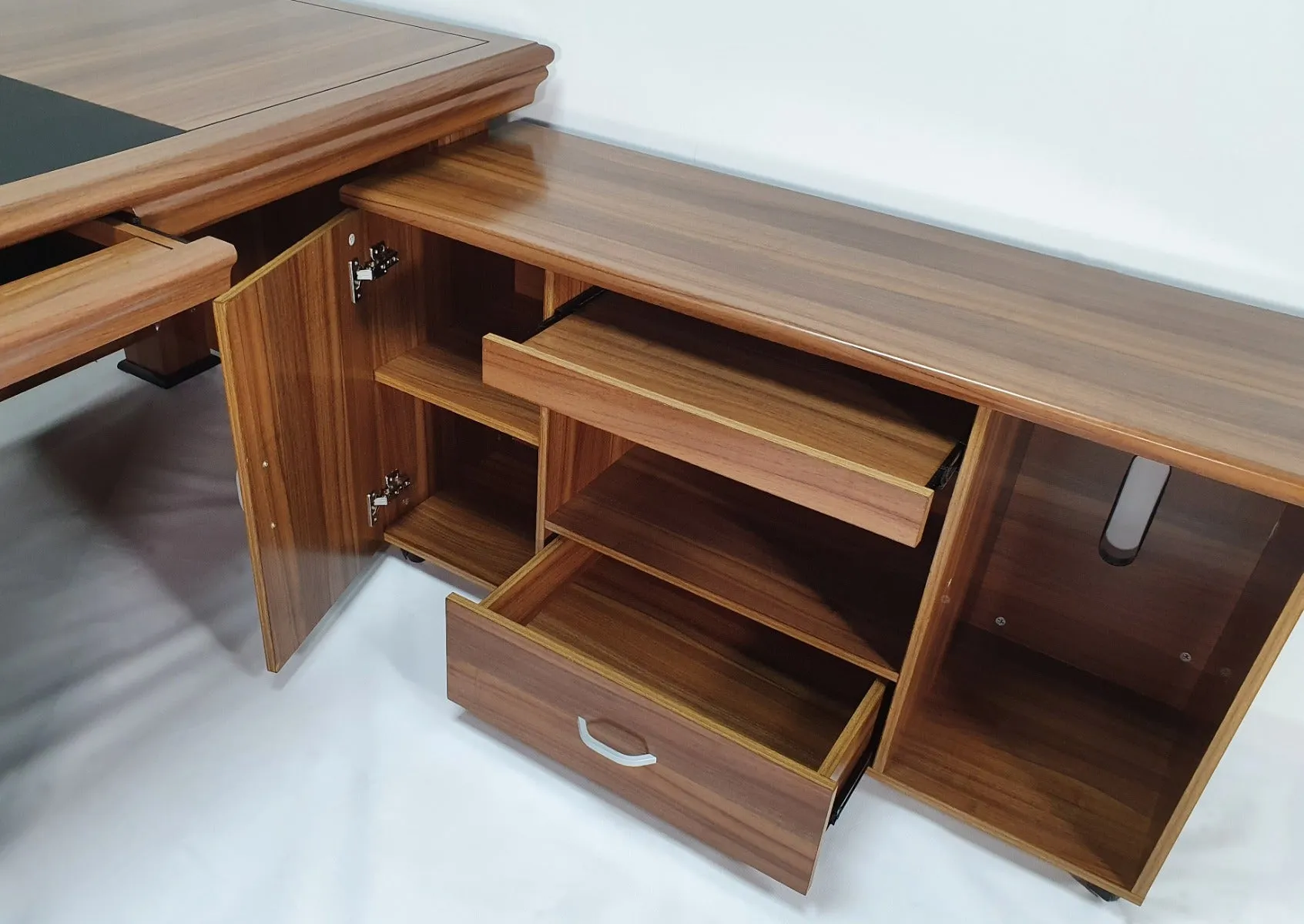 Light Oak Executive Desk With Leather Detailing - With Pedestal and Return - 2000mm or 2200mm - 2233