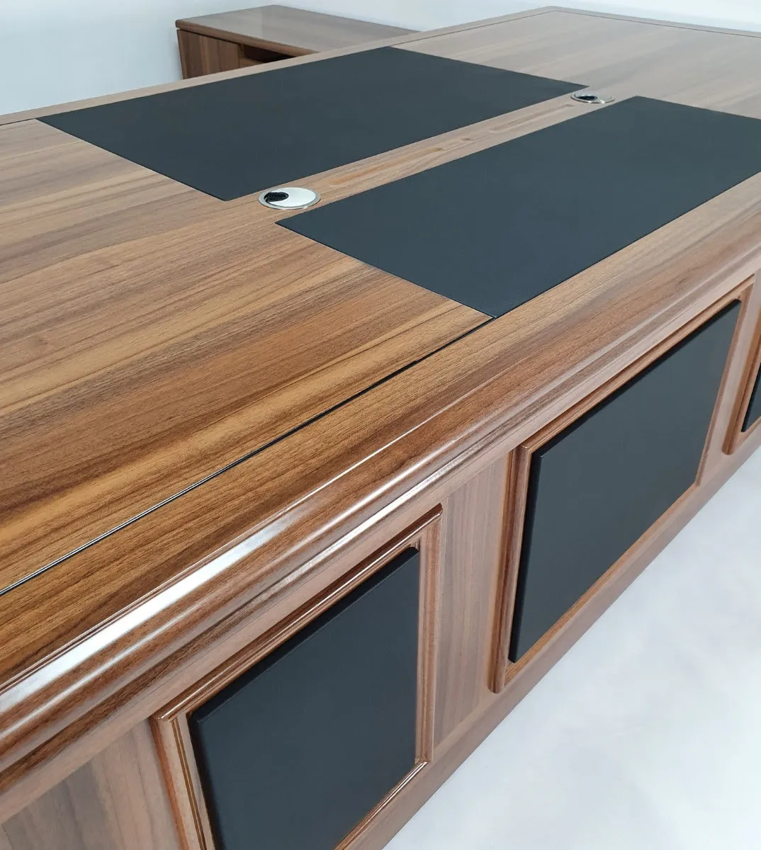 Light Oak Executive Desk With Leather Detailing - With Pedestal and Return - 2000mm or 2200mm - 2233