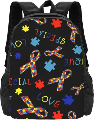 Lightweight Polyester Backpack for Autism Awareness Ribbon Black Travel Hiking Bag & Day Pack - Large Capacity Multipurpose Anti-Theft Shoulder Bag for College Men Women
