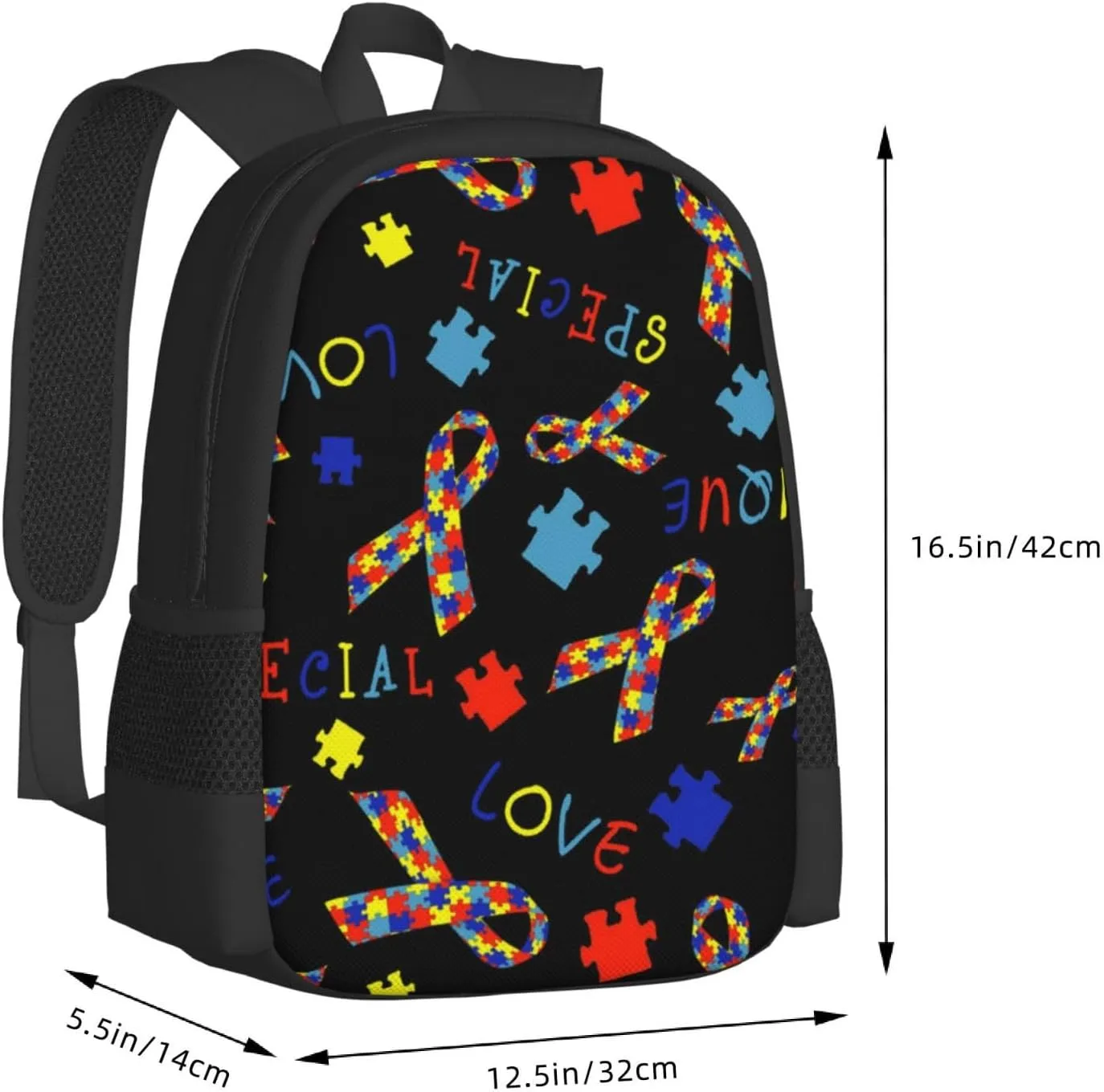 Lightweight Polyester Backpack for Autism Awareness Ribbon Black Travel Hiking Bag & Day Pack - Large Capacity Multipurpose Anti-Theft Shoulder Bag for College Men Women