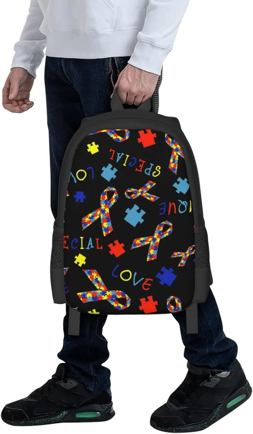 Lightweight Polyester Backpack for Autism Awareness Ribbon Black Travel Hiking Bag & Day Pack - Large Capacity Multipurpose Anti-Theft Shoulder Bag for College Men Women