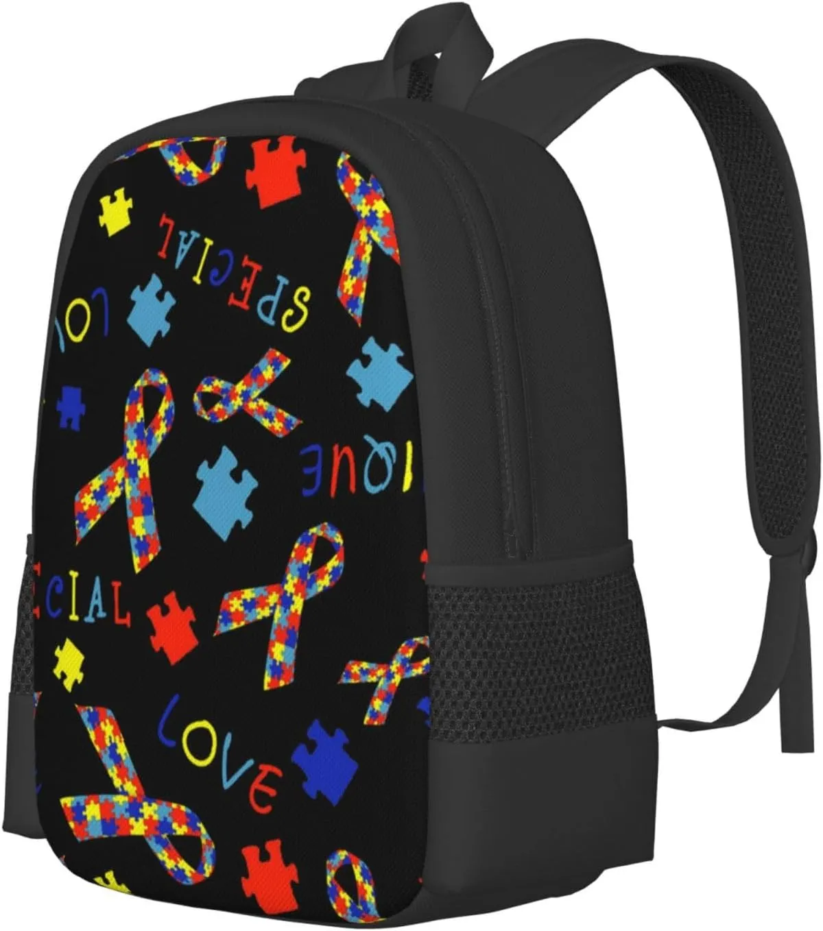 Lightweight Polyester Backpack for Autism Awareness Ribbon Black Travel Hiking Bag & Day Pack - Large Capacity Multipurpose Anti-Theft Shoulder Bag for College Men Women