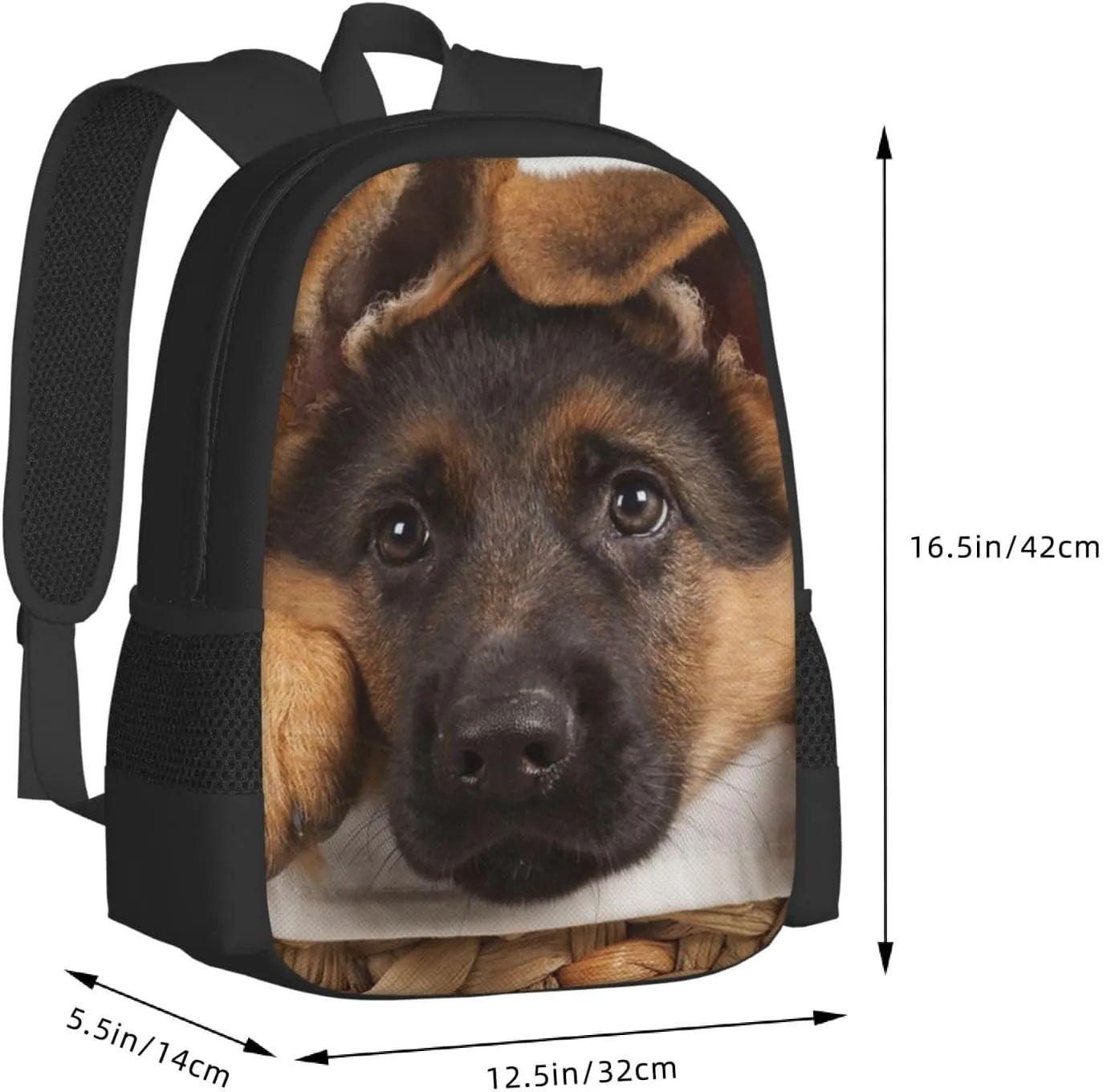 Lightweight Polyester Backpack for Cute German Shepherd Puppy Dog Travel Hiking Bag & Day Pack - Large Capacity Multipurpose Anti-Theft Shoulder Bag for College Men Women