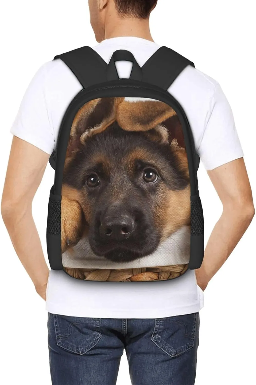 Lightweight Polyester Backpack for Cute German Shepherd Puppy Dog Travel Hiking Bag & Day Pack - Large Capacity Multipurpose Anti-Theft Shoulder Bag for College Men Women