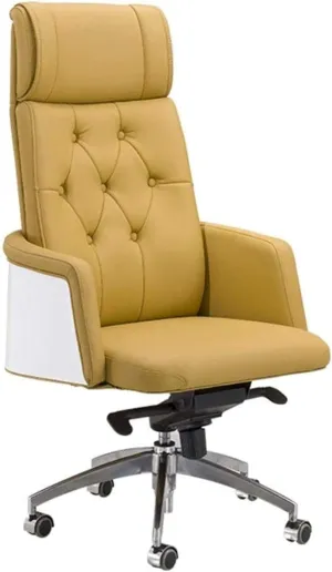 Lightweight PU Leather Executive Swivel Office Chair Adjustable Seat Height Computer Desk Chair Reclining Arm Seat Gas Lift (Color : Beige Size : Cowhide) (Color : Beige Size : PU Leather) (Beige Co