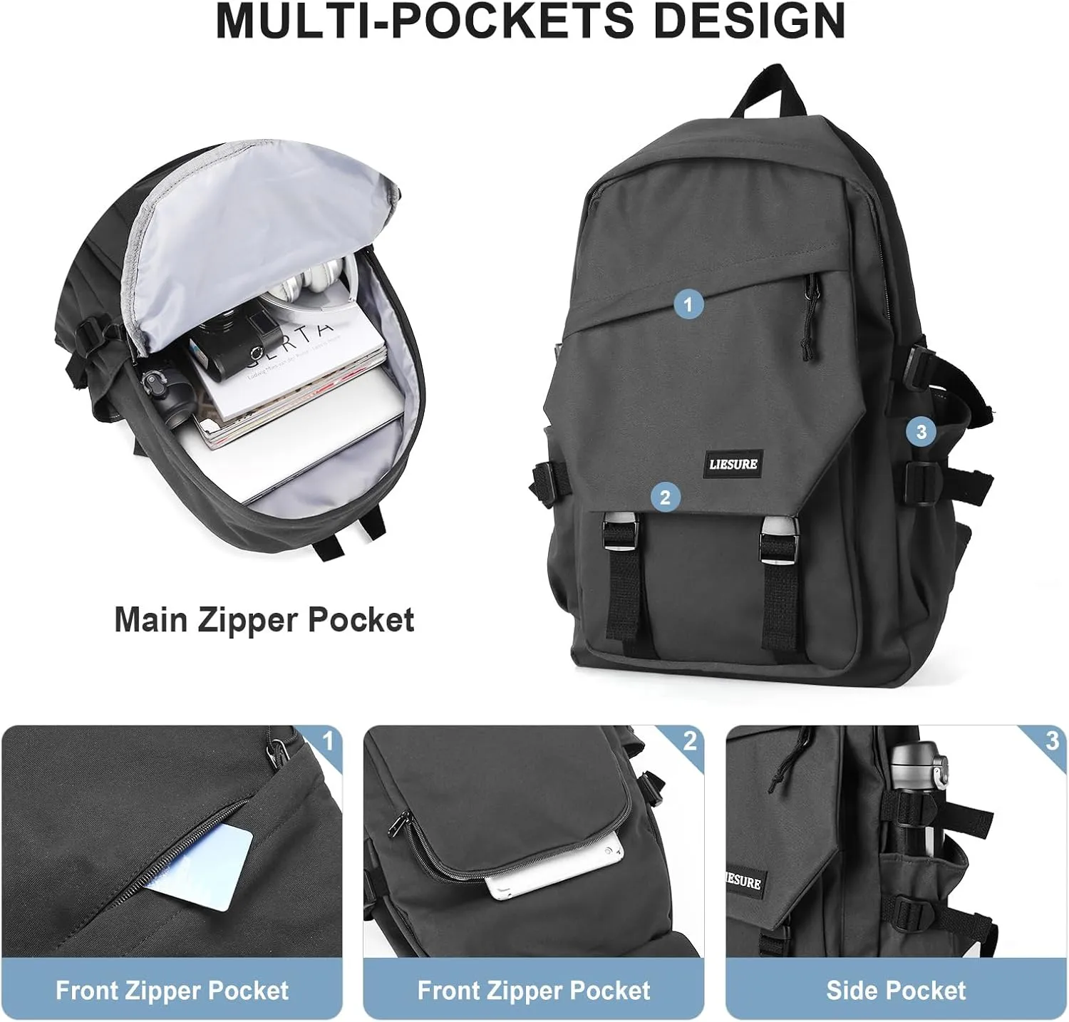 Lightweight School Bag Casual Daypack Laptop Backpack For Men Women Travel Rucksack For High School Middle Bookbag For Girls(Dark grey)
