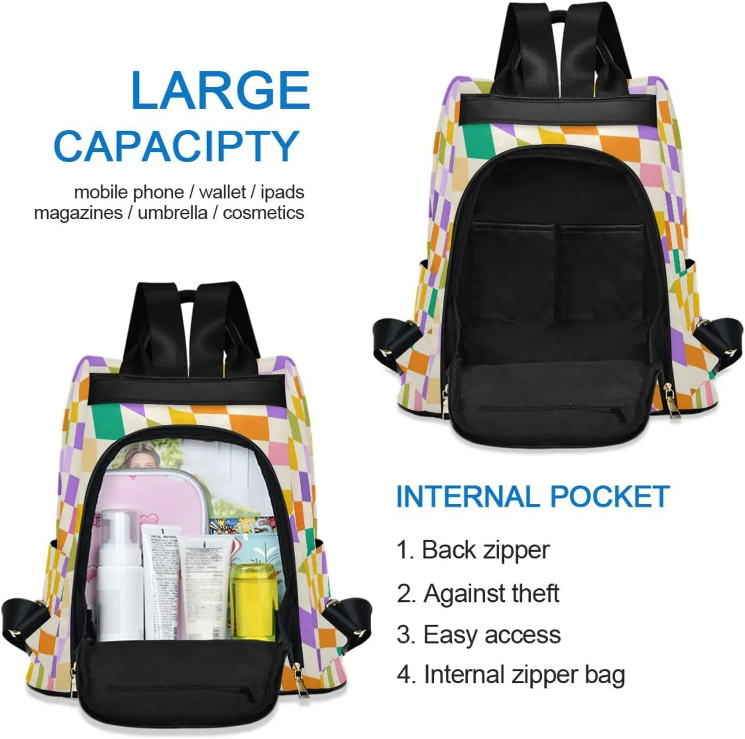 Lightweight Women Backpack Purse Shoulder Bag Casual Daypack Anti-theft Zipper With Pockets Pattern 5