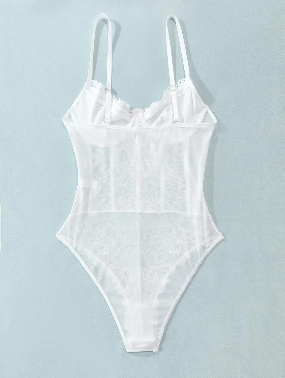Lilosy Sexy Mesh Sheer Floral Lace Corset Lingerie Bodysuit Bustier Cami Top
