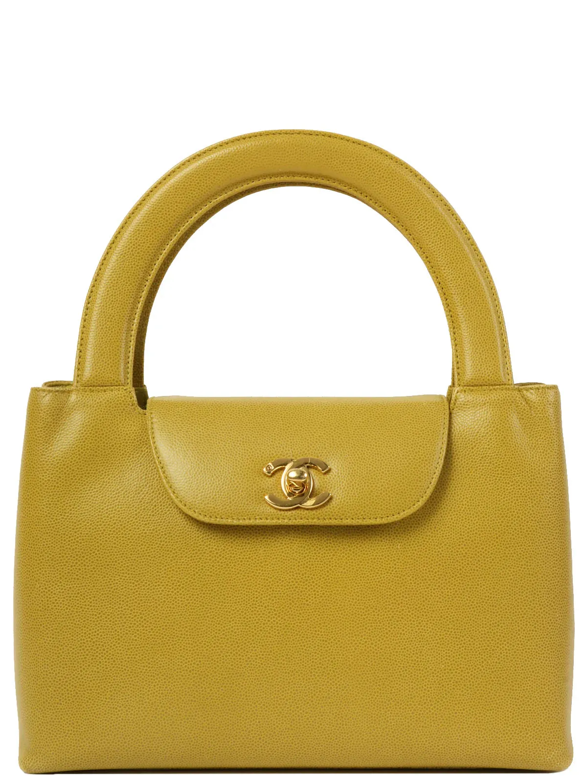 Lime Turn-Lcok Around Top Made Yellow Unique selection Top Skin Handle Quality Bag Caviar 1998 Safe transactions Chanel