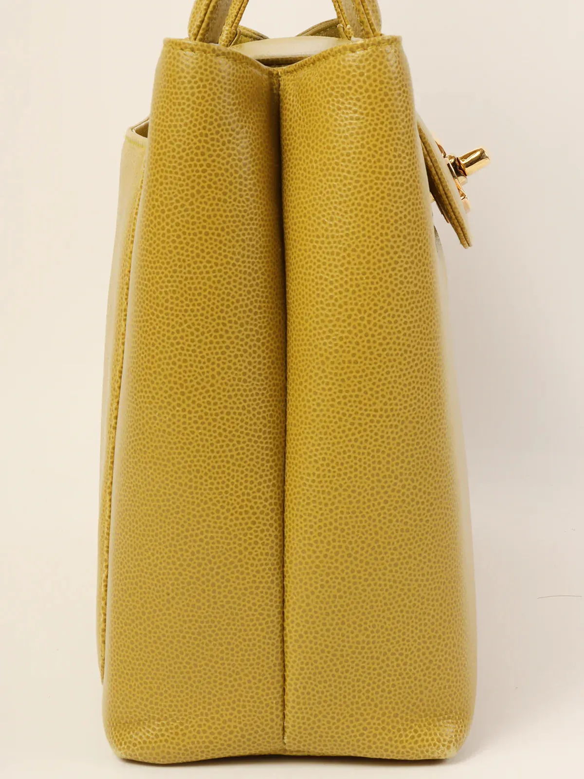 Lime Turn-Lcok Around Top Made Yellow Unique selection Top Skin Handle Quality Bag Caviar 1998 Safe transactions Chanel