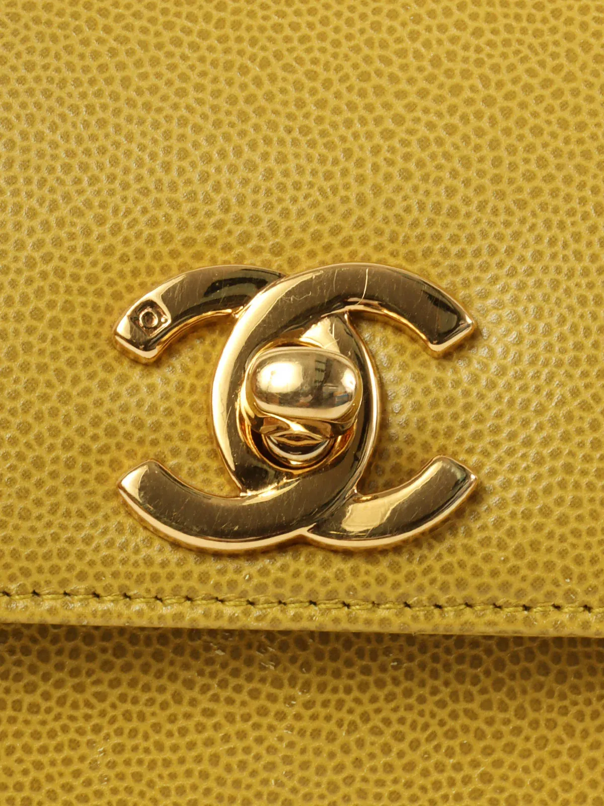 Lime Turn-Lcok Around Top Made Yellow Unique selection Top Skin Handle Quality Bag Caviar 1998 Safe transactions Chanel
