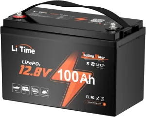 LiTime 12V 100Ah TM LiFePO4 Battery with Low Temp Protection, Group 31 Lithium Battery, Buit in 100A BMS, Up to 15000 Deep Cycles, Perfect for Trolling Motors,Yacht, Marine, Boat, RVs, Home Energy (1)