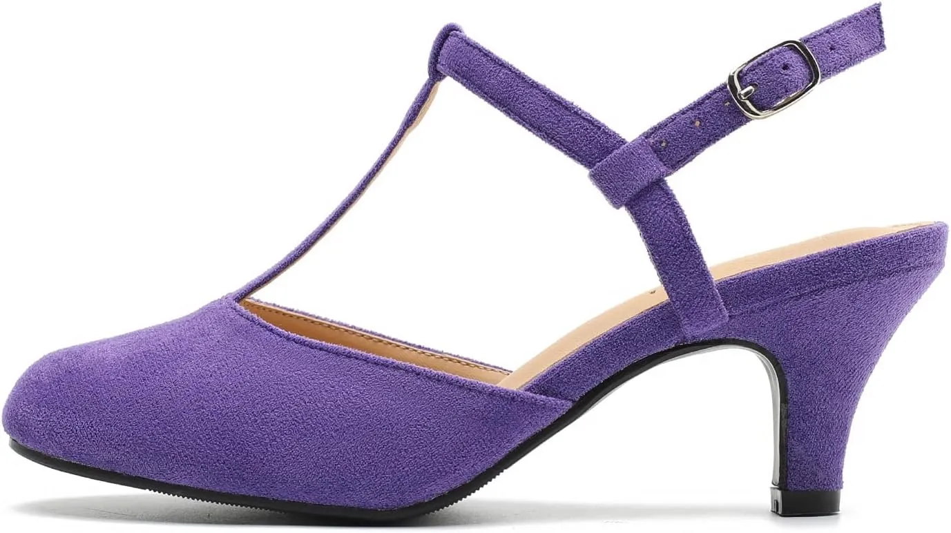 LIURUIJIA Women's Closed Toe T Strap Slingback Kitten Heels Pumps Casual Dressy Shoes Wedding Office