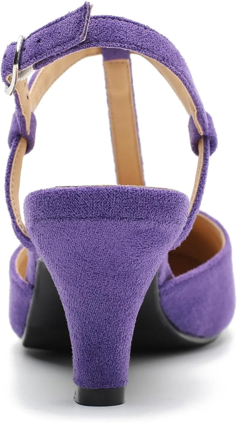 LIURUIJIA Women's Closed Toe T Strap Slingback Kitten Heels Pumps Casual Dressy Shoes Wedding Office