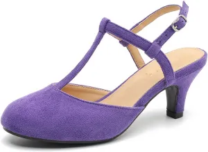 LIURUIJIA Women's Closed Toe T Strap Slingback Kitten Heels Pumps Casual Dressy Shoes Wedding Office