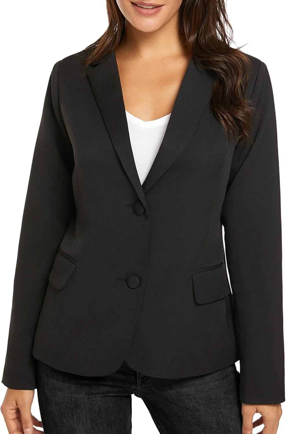 LookbookStore Womens Notched Lapel Pockets Button Work Office Blazer Jacket Suit
