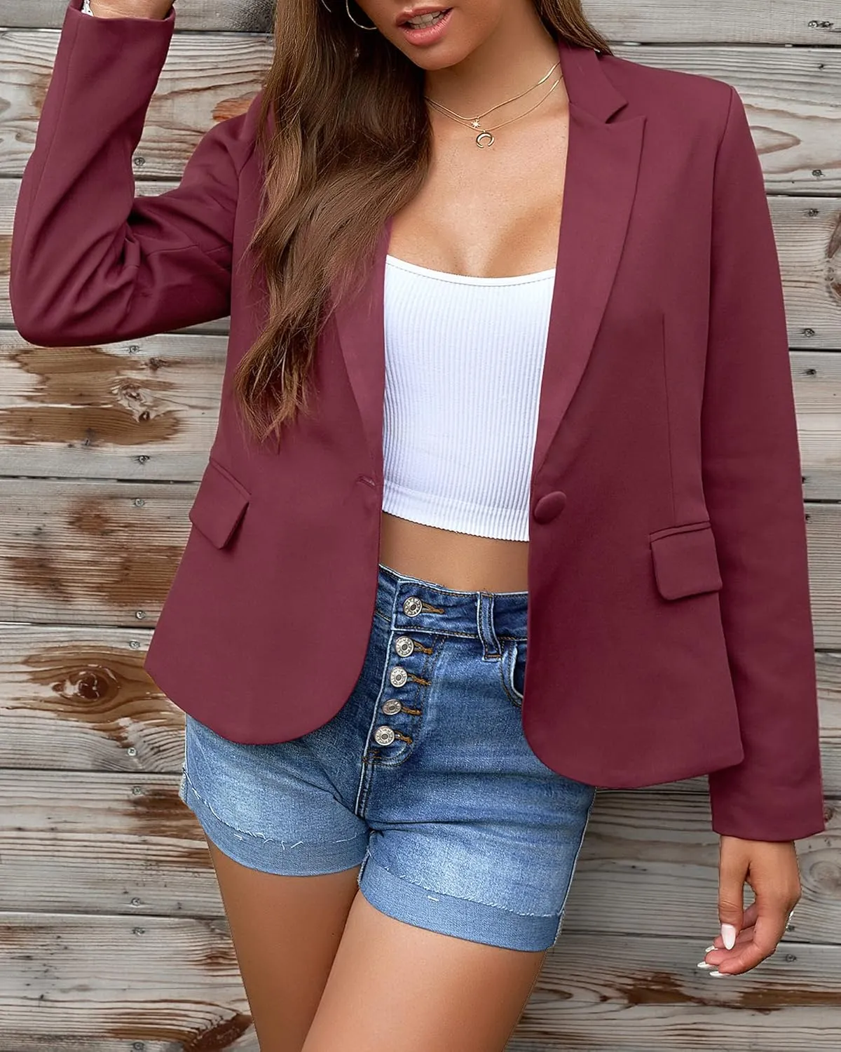 LookbookStore Womens Notched Lapel Pockets Button Work Office Blazer Jacket Suit