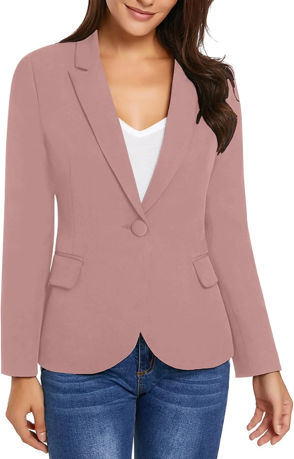 LookbookStore Womens Notched Lapel Pockets Button Work Office Blazer Jacket Suit