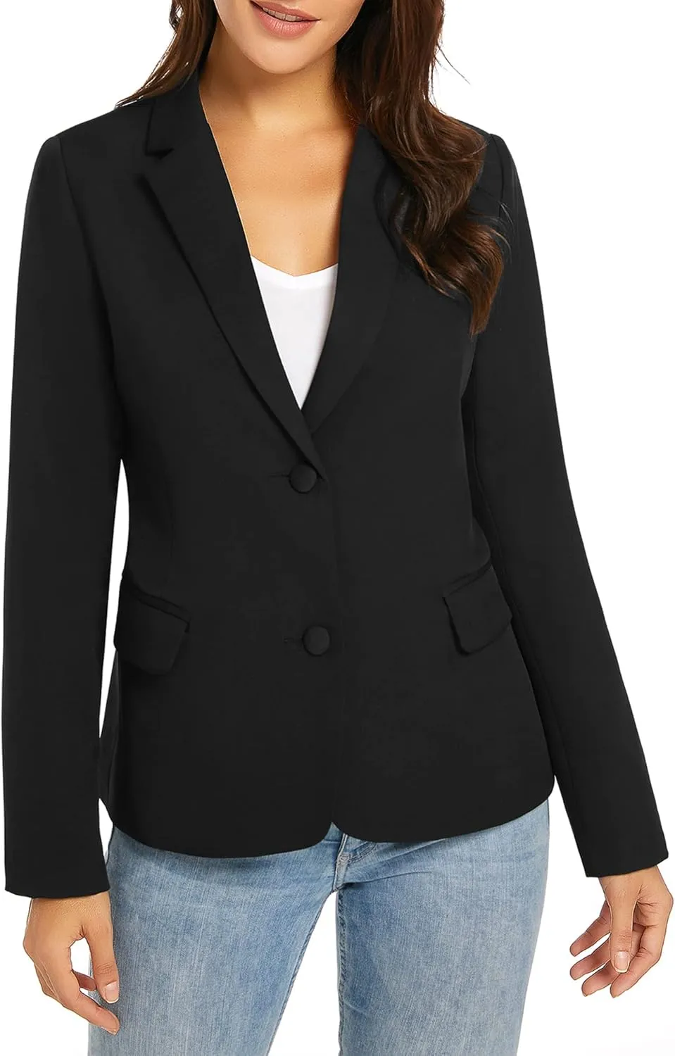 LookbookStore Womens Notched Lapel Pockets Button Work Office Blazer Jacket Suit