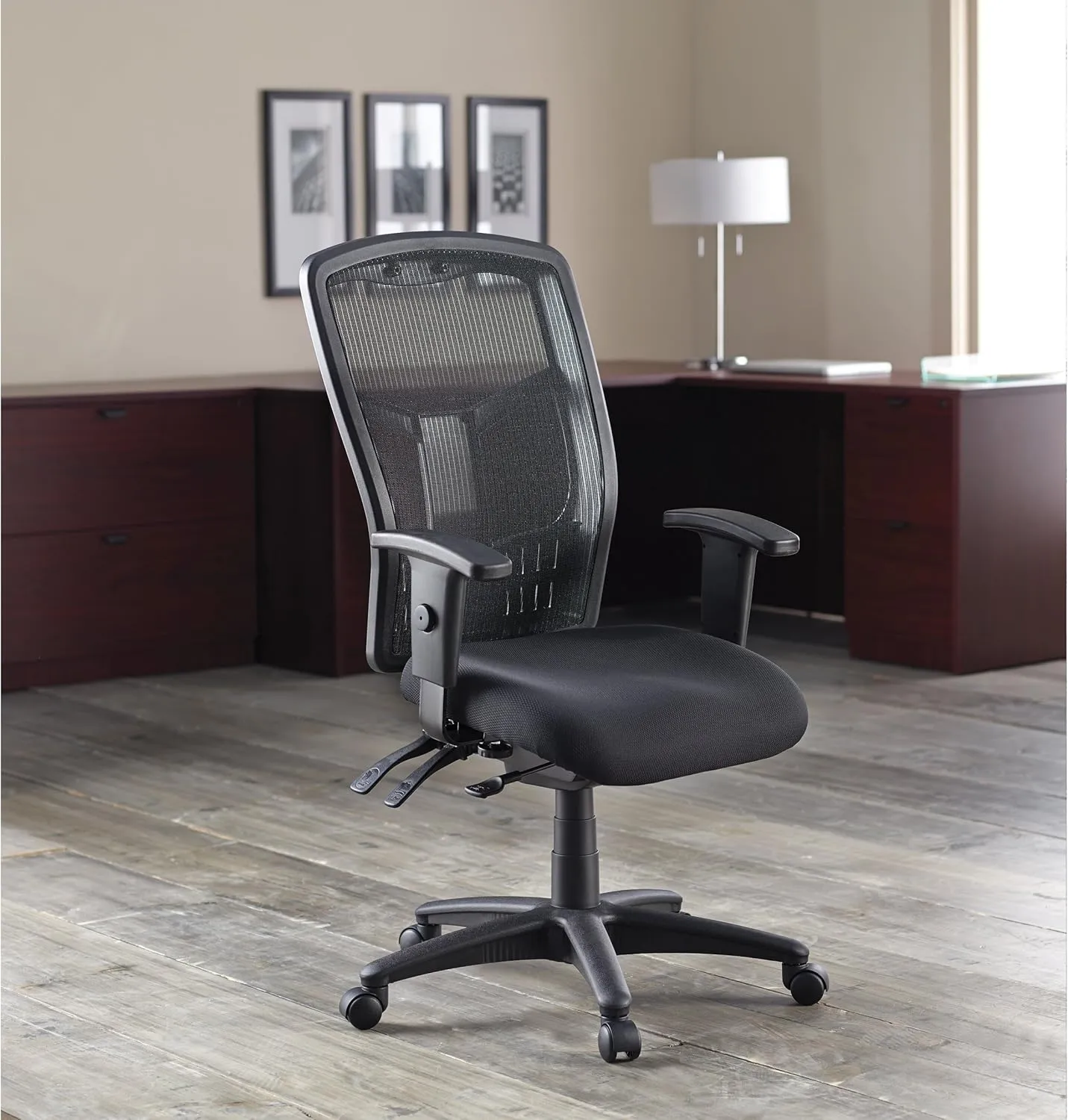 Lorell ErgoMesh High-Back Executive Office Chair - Adjustable Seat & Back Angles, Customizable Arm Height & Width, Breathable Mesh Design, Ergonomic Support, 5-Year Limited Warranty